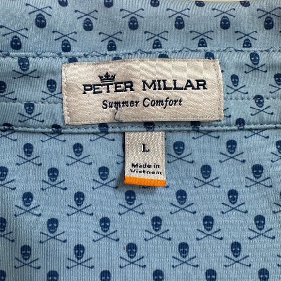 Peter Millar Other - Peter Millar Polo Skull Crossbones Summer Comfort Blue Golf Shirt Mens Size L